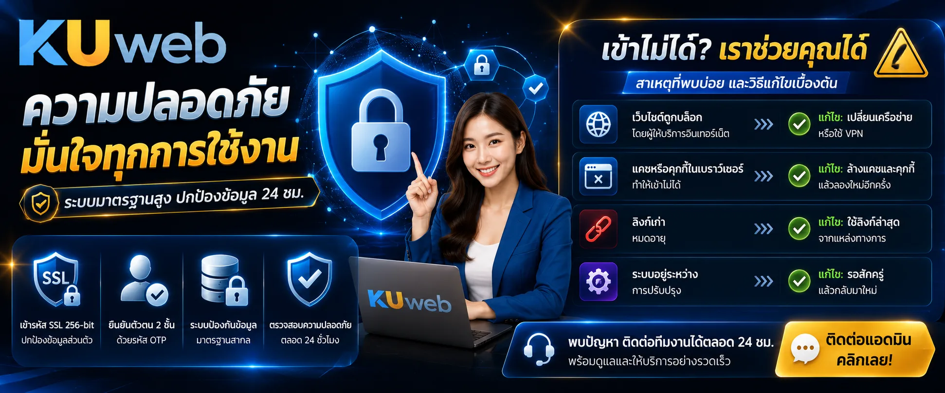 การตรวจสอบความปลอดภัยและแก้ปัญหาเมื่อทางเข้า Ku Web ใช้งานไม่ได้